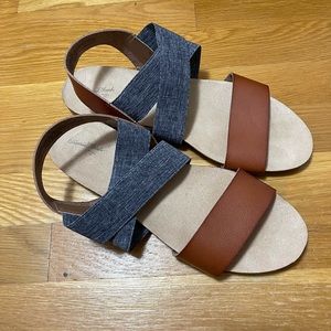 Denim and Leather Sandals